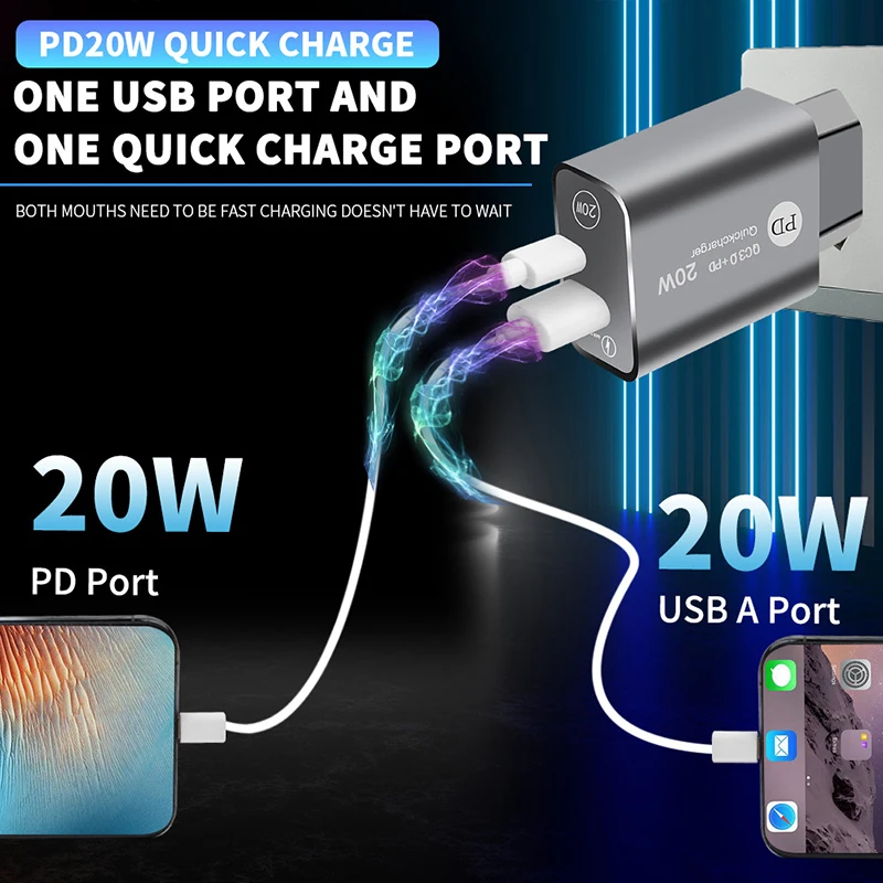 PD 12W Mobile Phone Charger 5V 2.4A Charging Head USB+Type-C Charging Head EU US Plug Adapter