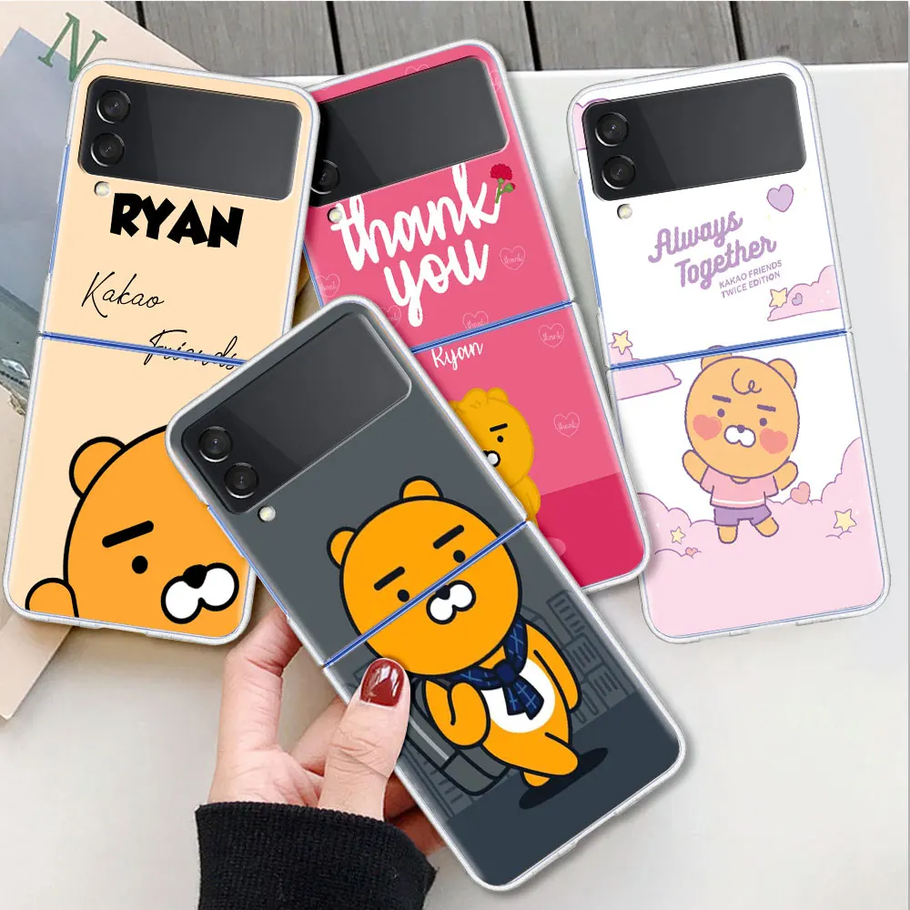 Case For Samsung Galaxy Z Flip 4 5G Transparent Hard Cell Phone Cover ZFlip Clear PC Luxury Shell Coque Ryan Cartoon