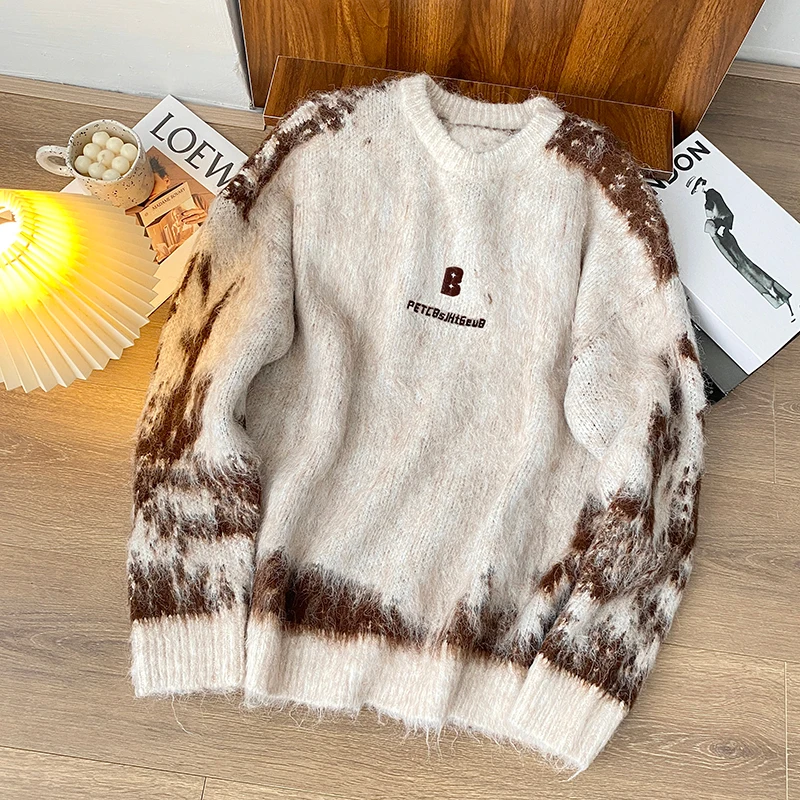 

Вязаный свитер Laid-ba Sle американского бренда для пар, мужской, мягкий, объемный, зимняя верхняя одежда, большие размеры, свободный крой, полиэстер