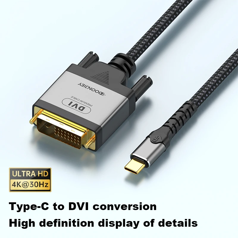 Elbow USB Type C To DVI Adapter Cable 4K 30Hz Type-C Male To DVI Male Video Converter Cable for Projector Laptop Monitor Wire