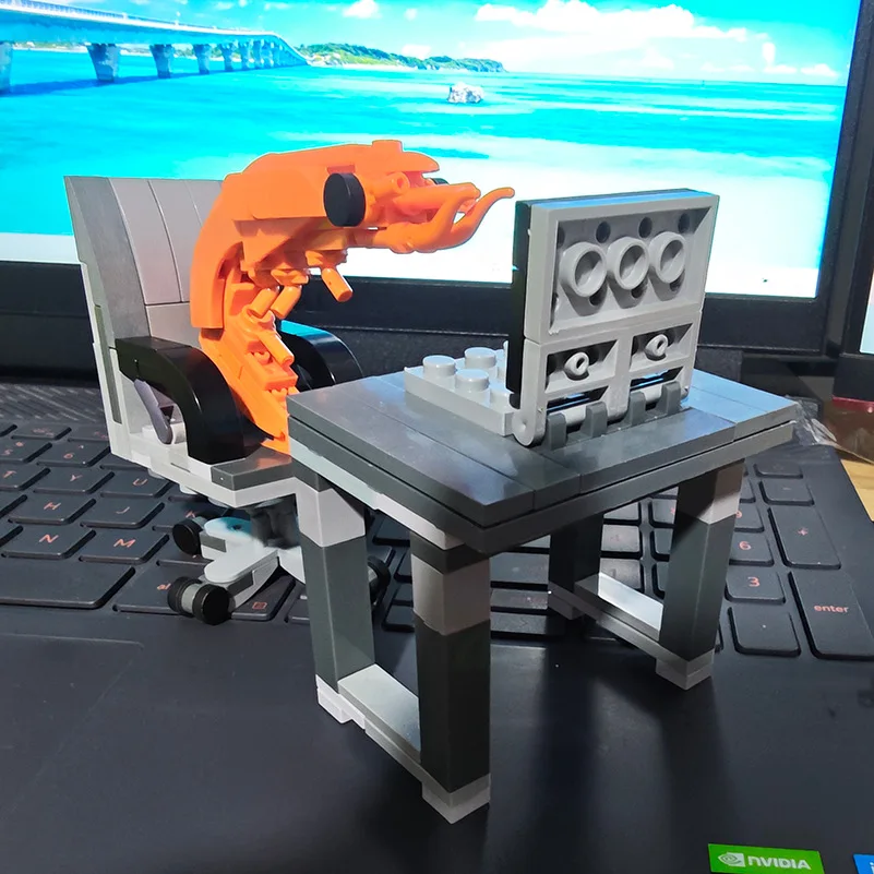 Blocs de construction MOC crevettes travail dur bureau Figurines assemblage modèle jouet ville brique farce ensemble cadeau pour garçon et fille enfant adulte