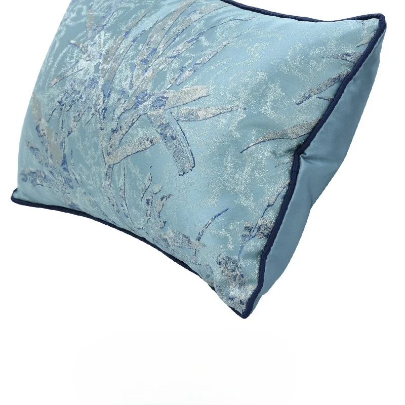 Blue Pillows Leaf Jacquard Cushion Case Modern Simple Decorative Pillow Cover For Sofa Chair Home Decorations
