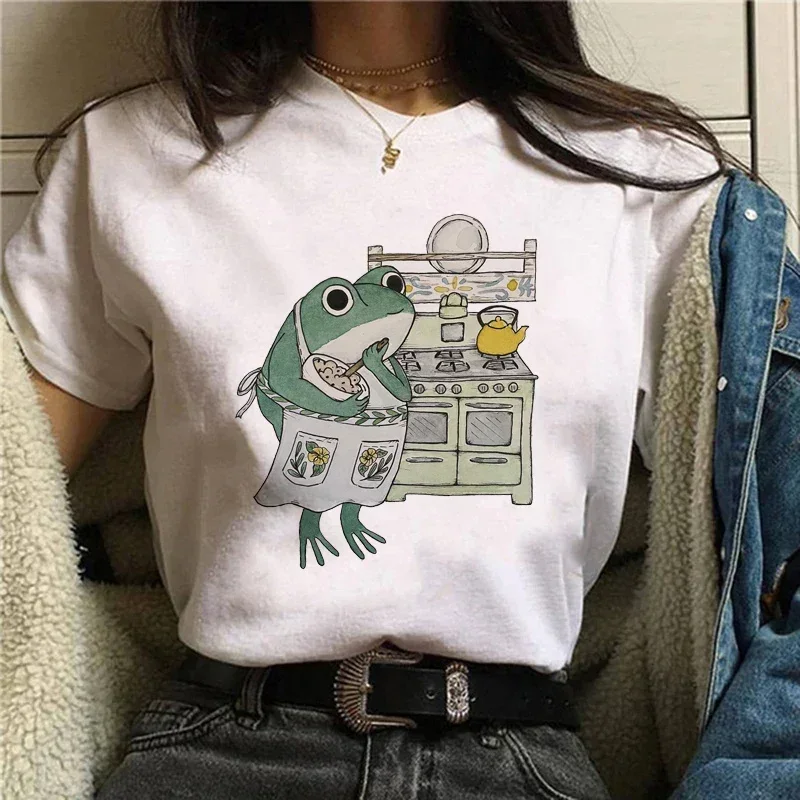 

Leisure Academy Style Cartoon Frog T-shirt Spring Summer Leisure Large Women's T-shirt Ulzzang Harajuku Fashion Versatile Short