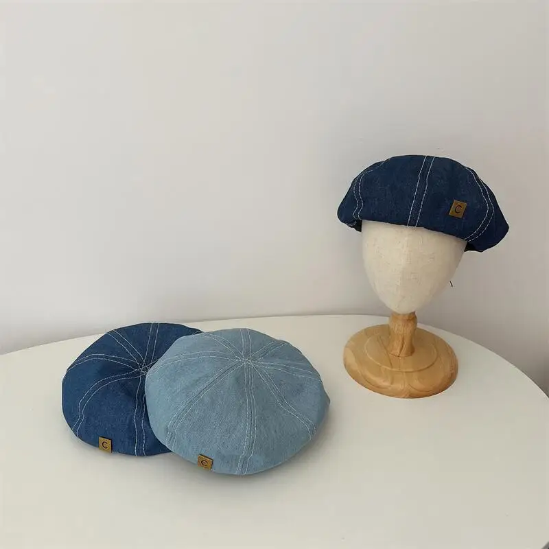 Korea Denim Baby Beret Hat Fashion Girls Boys Baby Hat Spring Autumn Kids Beret Hats Soft Baby Bonnet Caps Kids Accessories