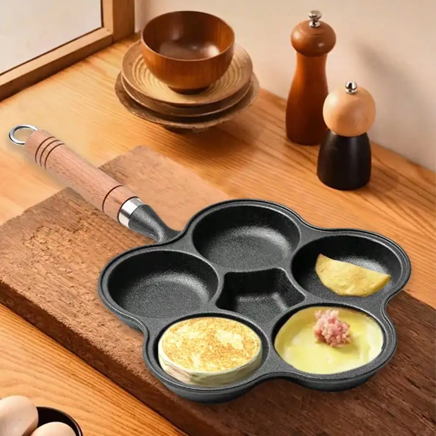 

Wooden Handle Plum Blossom Cast Iron Frying Pan, Naturally Non-Stick Without Coating, Ideal For Making Baby Food And Omelets, Multifunctional Cookware For Kitchen Enthusiasts