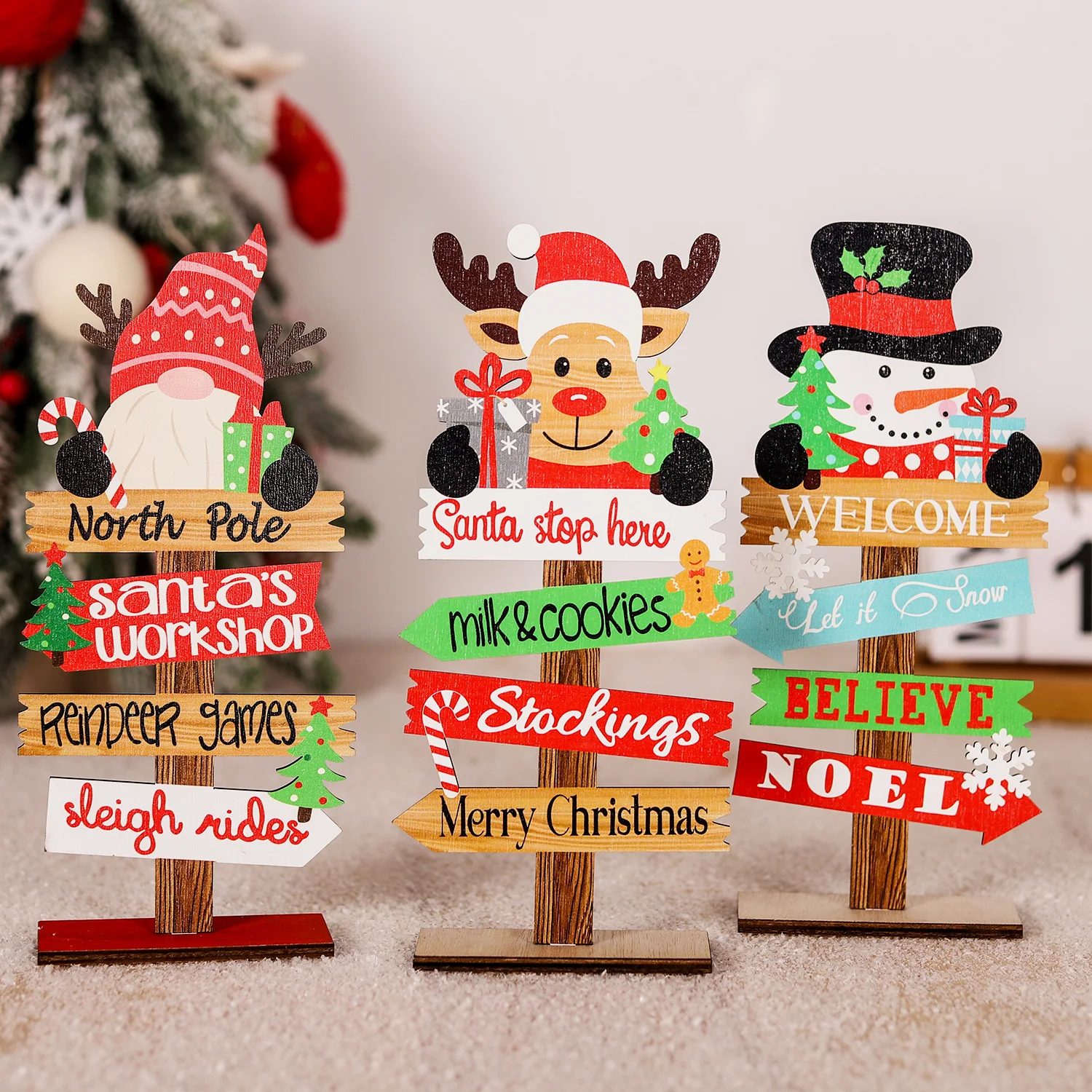 

Christmas Tree Decorations for Home, Tabletop, Wooden Xmas Ornaments for Office Party Tiered Tray Desk Decor