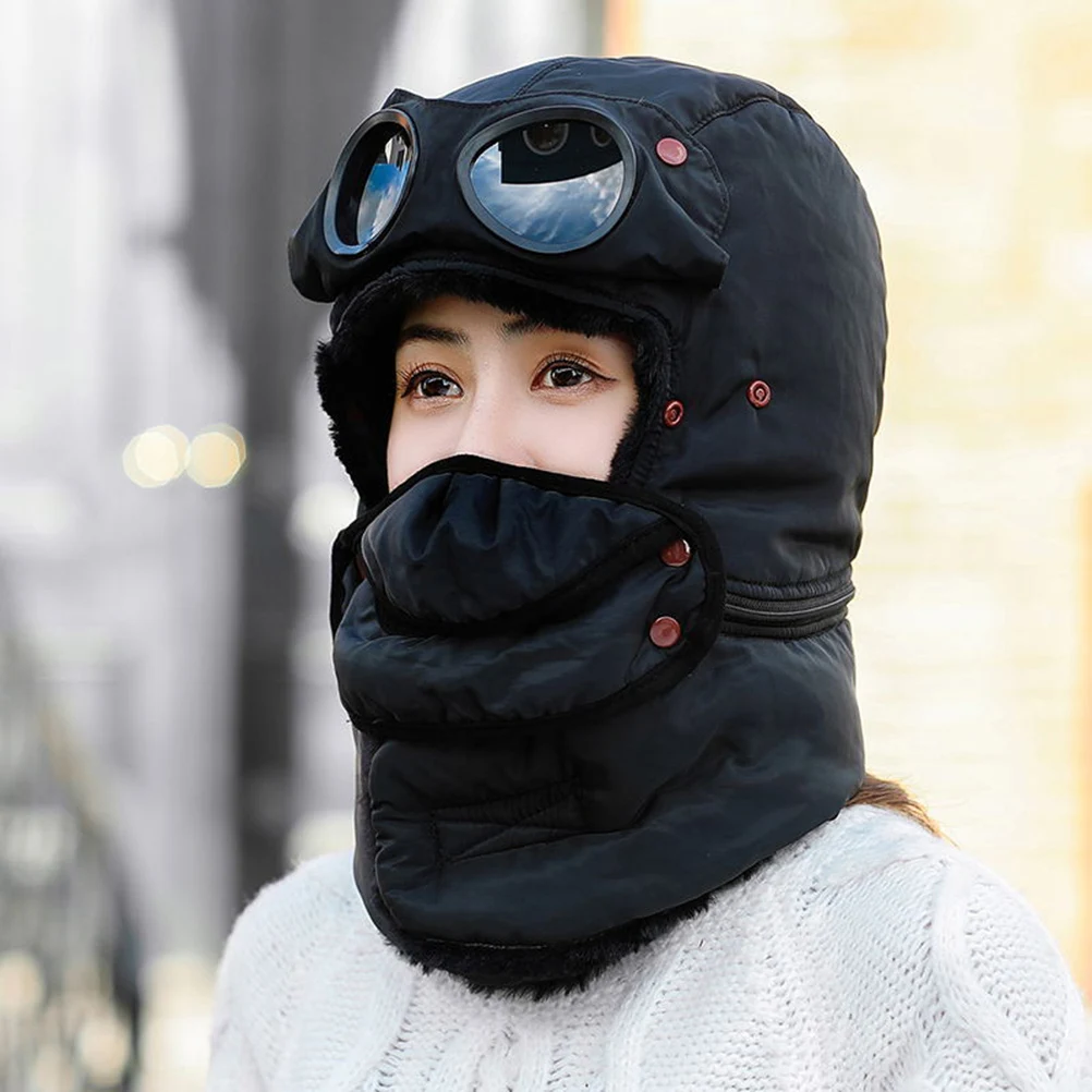 

Trapper Cap Windproof Thermal Winter Hat With Goggles Mask For Ski Cycling Outdoor Thickened Unisex Cap Warm Headgear For Snow