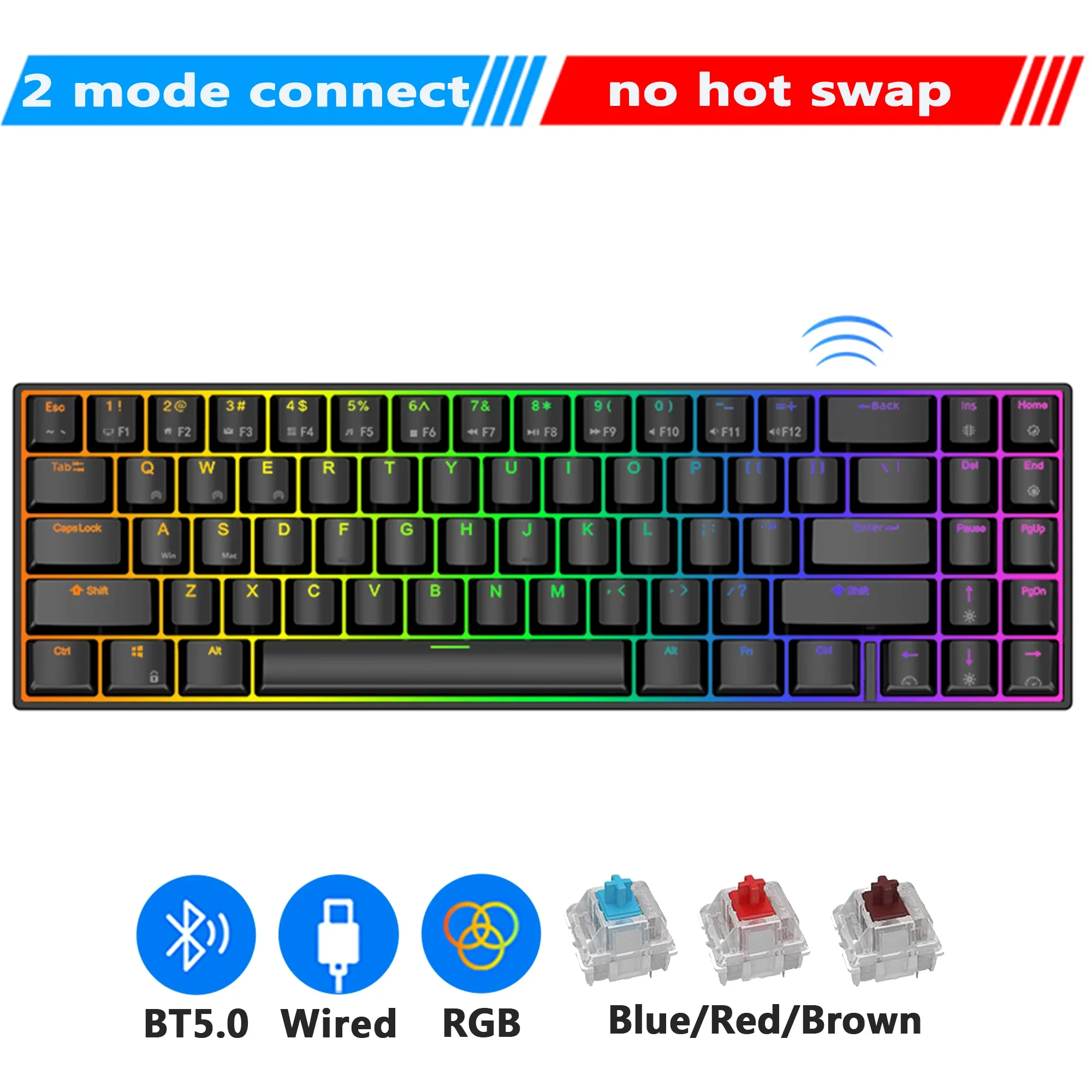 

Механическая клавиатура MINI 71-клавиш RGB Bluetooth Коричневый переключатель игровые клавиатуры