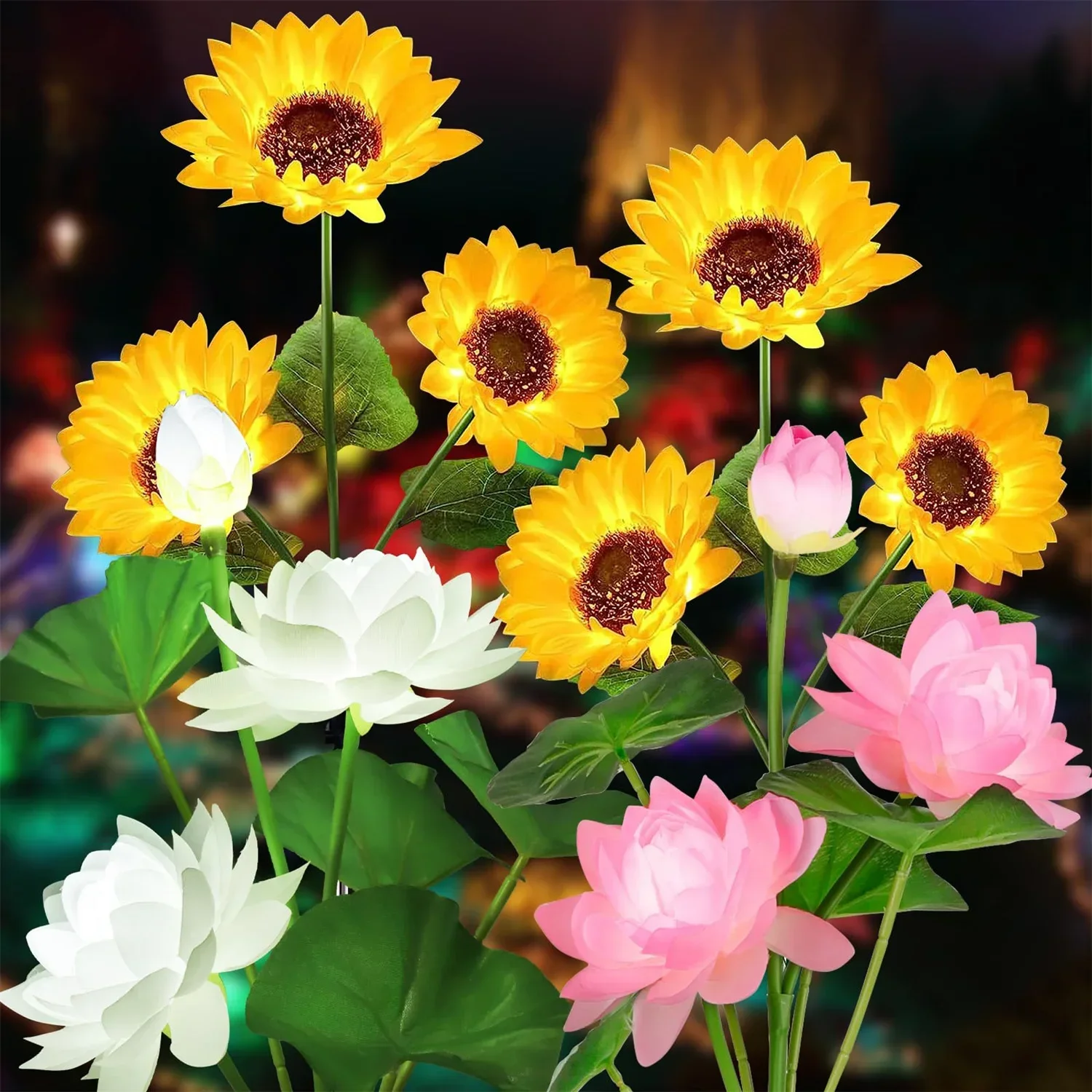 LED Solar Sunflowers Lotus Flowers Lights Outdoor Waterproof Landscape Lamp for Garden Lawn Path Backyard Decoration Lighting