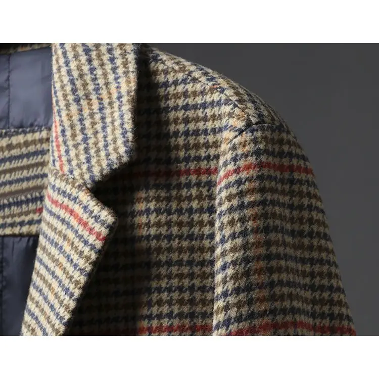 Retro British style! Tone color! Autumn and winter men's clothing medium and long plaid woolen coat woolen coat tide