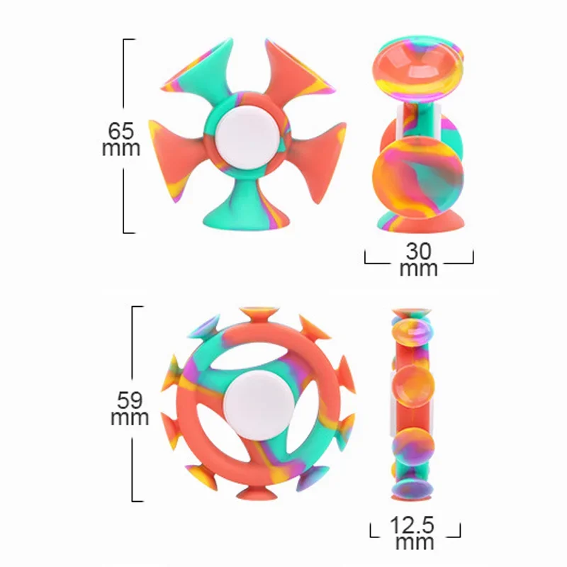子供と大人のための吸盤付きシリコンフィジェットスピナー玩具,感覚緩和,手工芸品,指のおもちゃ,吸引