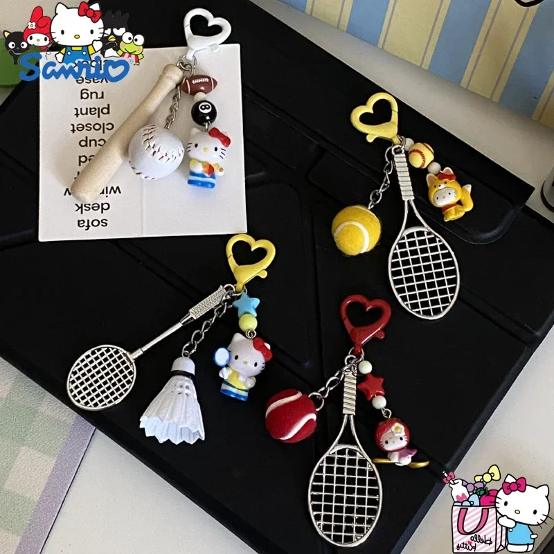 New Kawaii Hello Kitty Sports Series Love Keychain Cartoon Baseball Tennis Badminton Creative Pendant Backpack Decoration Gifts