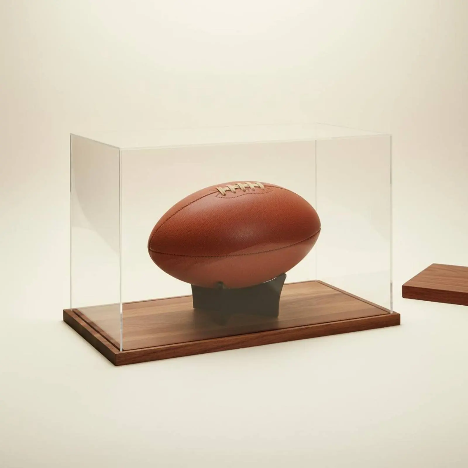 Memorabilia Display Box with Wood Base Dustproof Sports Memorabilia Display Container Acrylic Sports Memorabilia Box Detachable