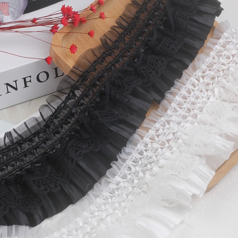 40Yds Белая Черная Кружевная аппликация вышивка воротник лента эластичная оборка отделка платье юбки головной убор шитье DIY гипюр принадлежности