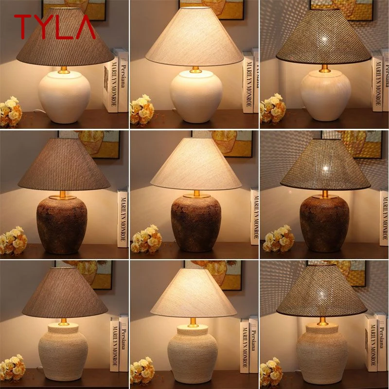 TYLA Nordic Ceramic Table Lamp Modern Art Living Room Bedroom Study Villa LED Originality  Desk Light