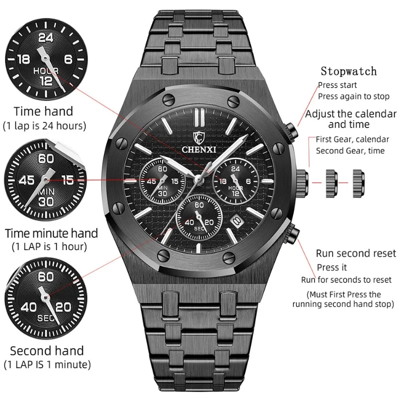 CHENXI 948 Business Top Brand Luxury Quartz Watch Men Fashion Stainless Steel Chronograph Waterproof Wristwatches reloj hombre