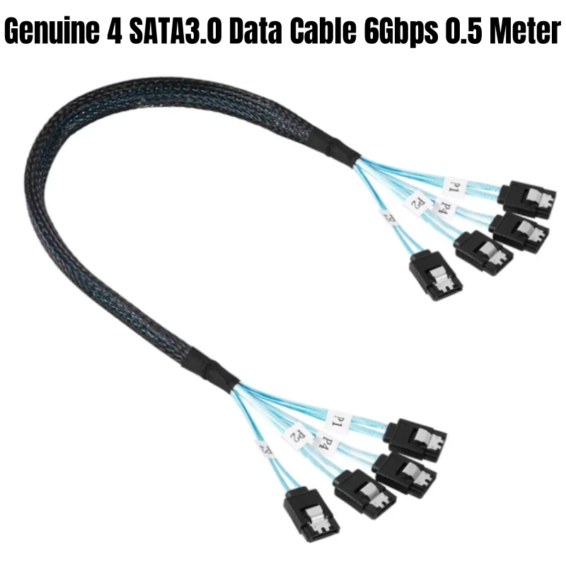 High Speed 4 SATA3.0 SATAiii 7Pin Male 6Gbps Data Cable for BTC Mining, HDD SSD, NAS, Optical Drive, Server Host 0.5/0.7/1 Meter