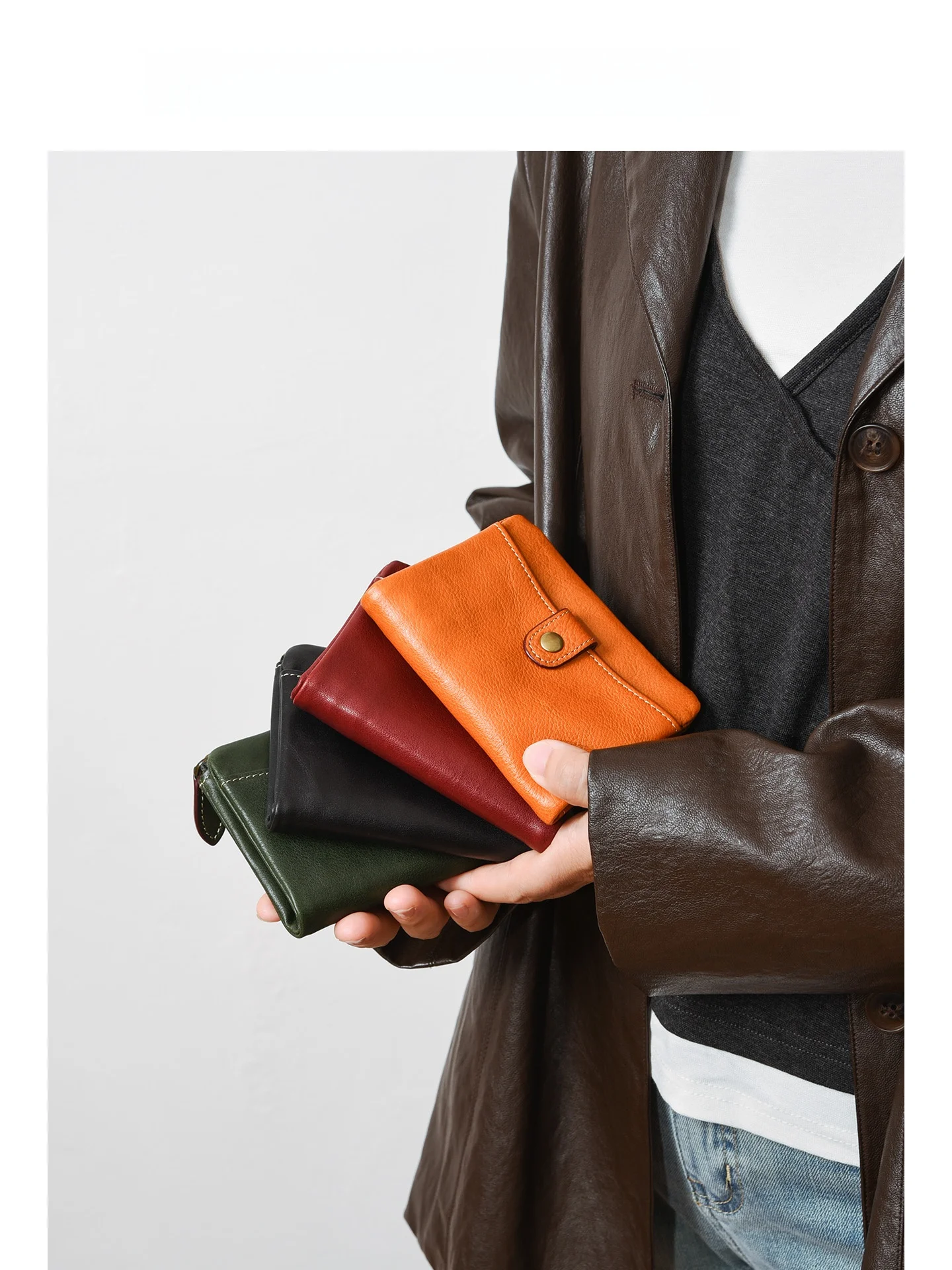 genuine-leather-retro-short-wallet-card-holder-multi-slot-soft-leather-money-clip-high-end-feelings-ladies-compact-leather-clip