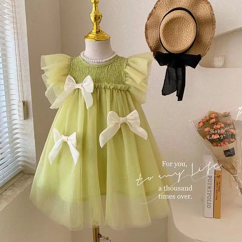 

Girls Skirt Princess Dress Summer 2024 New All-match Style Children Dress Little Flying Sleeve Puffy Dress Baby Girls Skirt