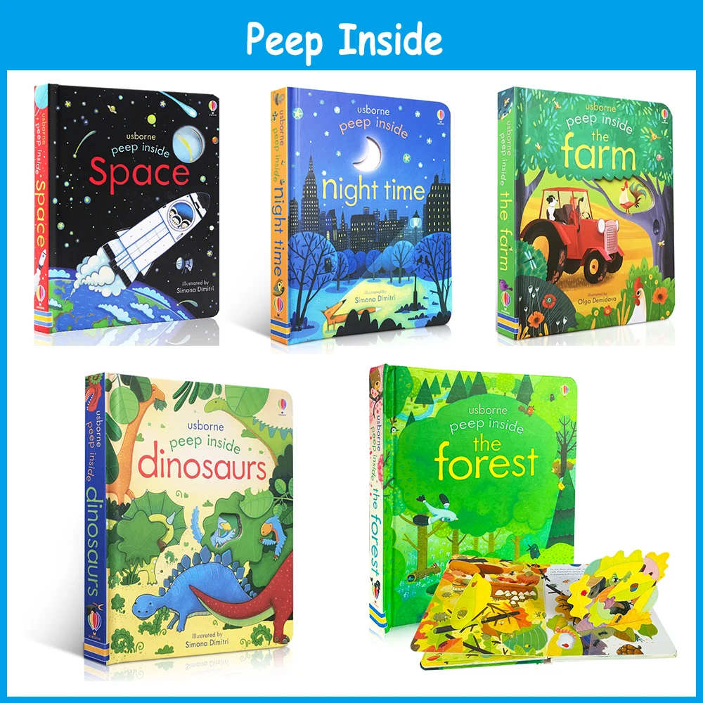 Usborne-libros con solapa de aprendizaje en inglés para niños pequeños, juguetes Montessori para leer antes de dormir, regalos para niños pequeños