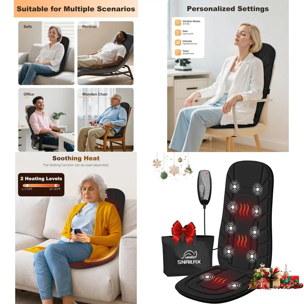 

Массажная подушка с подогревом, 10 моторчиков, 5 режимов и 3 уровня интенсивности, 2 уровня нагрева, таймер на 30-60-90 минут