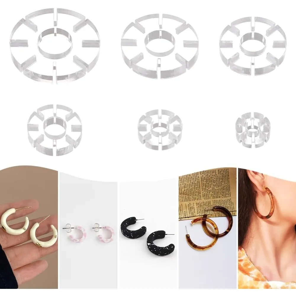 6 Size Polymer Clay Hoop Guide Translucent Jewelry Earring Clay Cutters for Making Earrings Rings Necklaces making kit