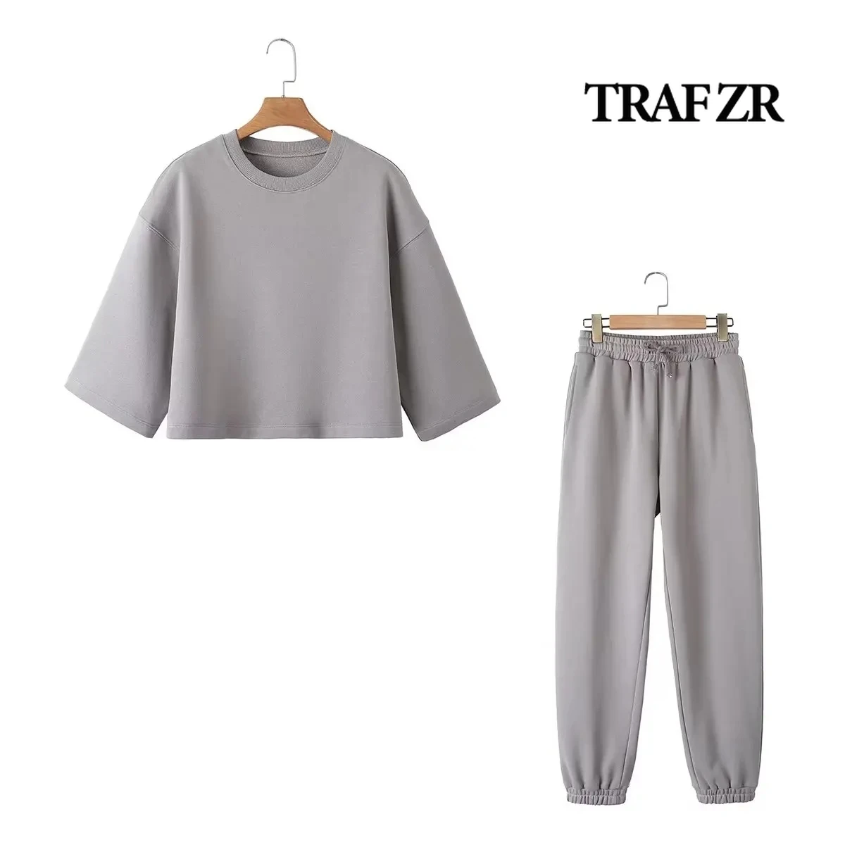 TRAF ZR Cotton Sports Two Piece Pants Sets for Women Y2k Streetwear Solid Sportswear Women\'s Suit Set Elegant Jogging Woman Set