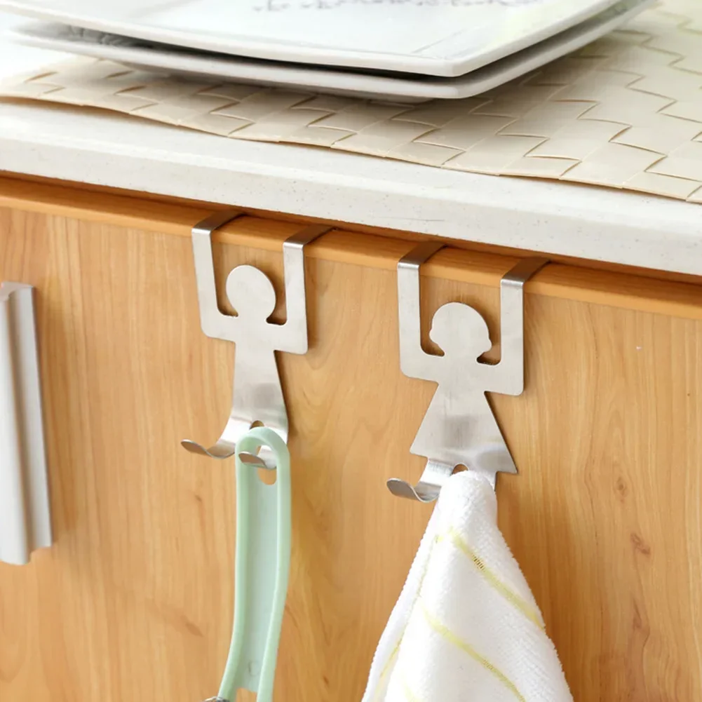 2Pcs Over The Door Hooks Bathroom Organizer Rack Kitchen Drawer Human Shape Hooks Clothes Towel Handbag Holder Wall Hanger