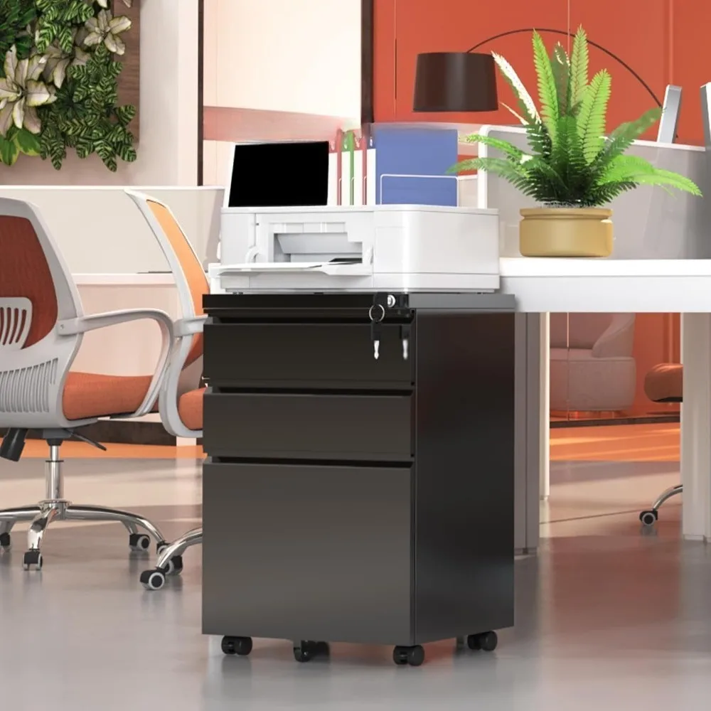 

Office Sets Mobile File Cabinet 3 Drawer Lock Metal Rolling Organizer for Home Office Letters Legal A4 Fully Assembled Black