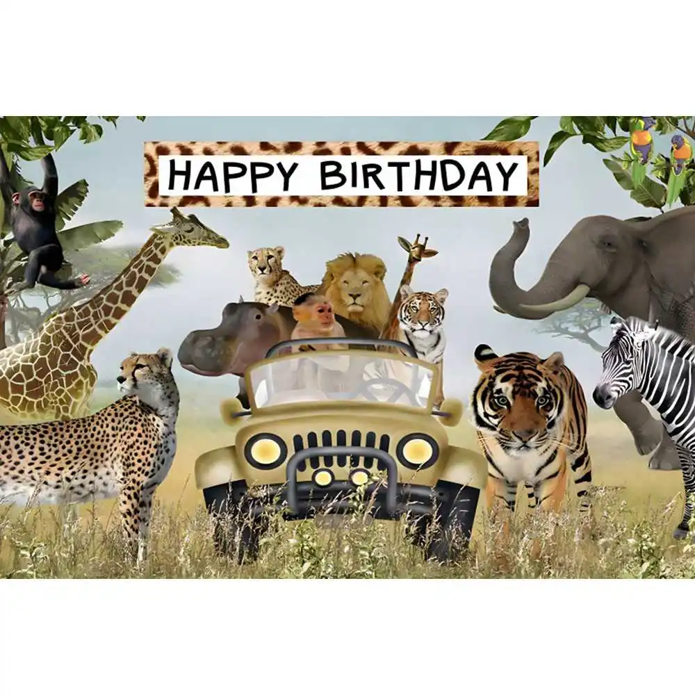 Jungle Safari Tropical Forest Wildlife Baby Shower Birthday Party Banner Custom Background Photography Studio Supplies