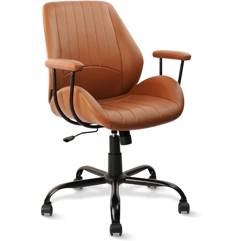

Home Office Desk Chair, Adjustable Height Mid Century Modern Chair, PU Leather Mid Back Rolling Swivel Ergonomic Executive Comp
