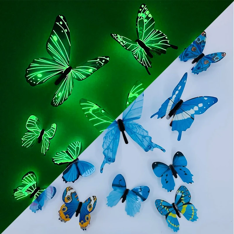 3D Luminous Butterfly Wall Stickers Creative Glow in The Dark Butterflies Wall Decals Wallpaper for Living Room Bedroom Decor