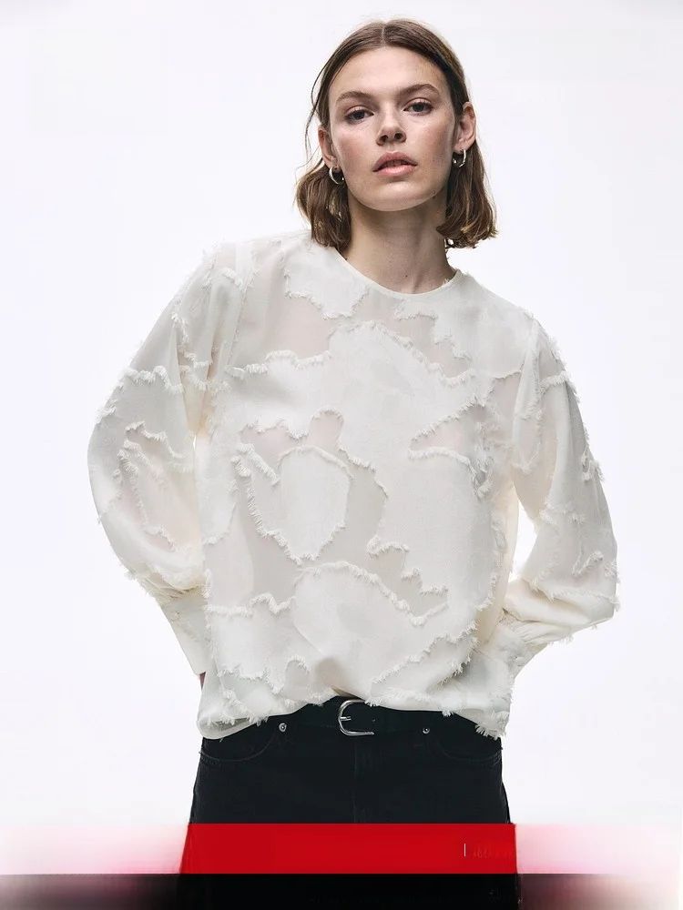 

Женская модная летняя рубашка H&M с вышивкой, трендовый тканый топ, романтичная изысканная рубашка в повседневном стиле с длинным рукавом и круглым вырезом