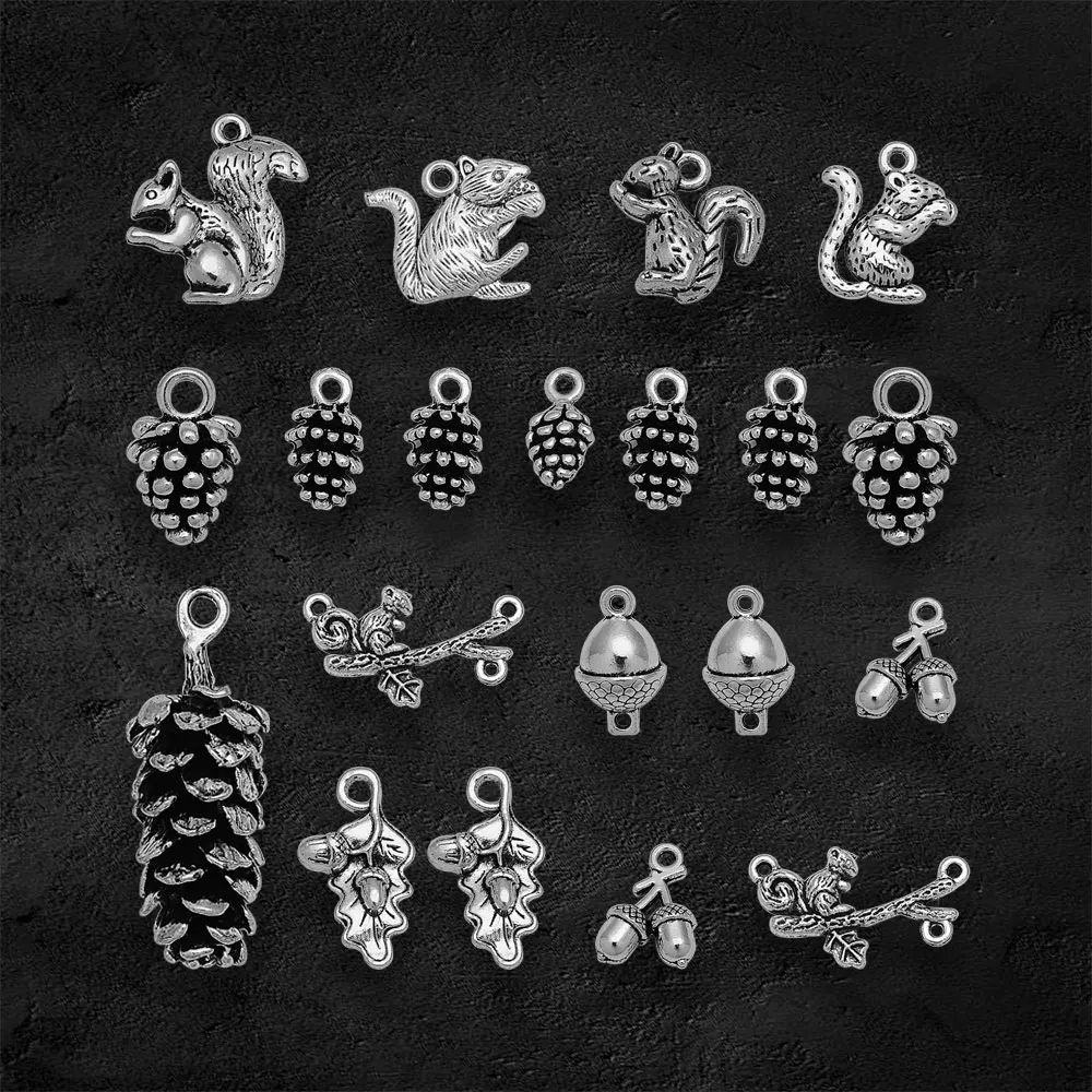 Antique Silver Plated Christmas Squirrel Charms Xmas Pine Nut Acorn Pendants For Diy Earring Jewelry Making Supplies Accessories