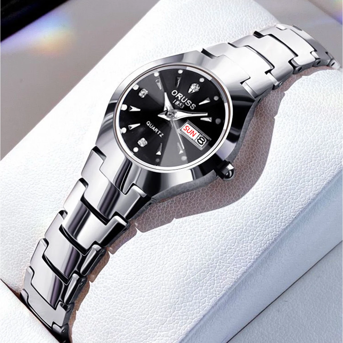 ORUSS Hot Brand Ladies' Watch High Quality Stainless Steel  Waterproof Luminous Pointer Week Calendar Eleganc Women Quartz Watch
