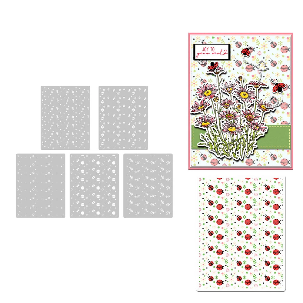 

MangoCraft 5pcs Ladybugs And Floral Plastic Stencil For Decor DIY Scrapbooking Supplies Embossing Stencils For Paper Cards