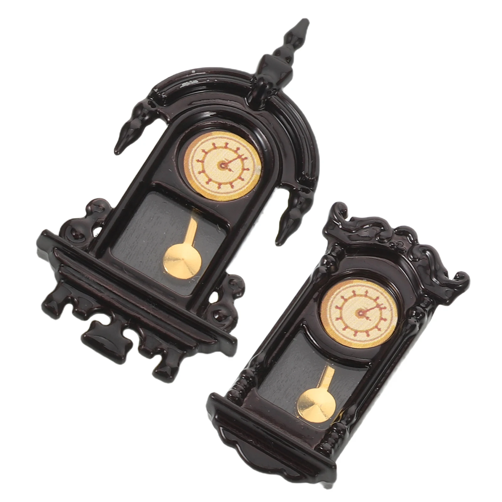 

2 Pcs Miniature Wall Clock Living Room Decorative Black Metal Dollhouse Furniture Decoration