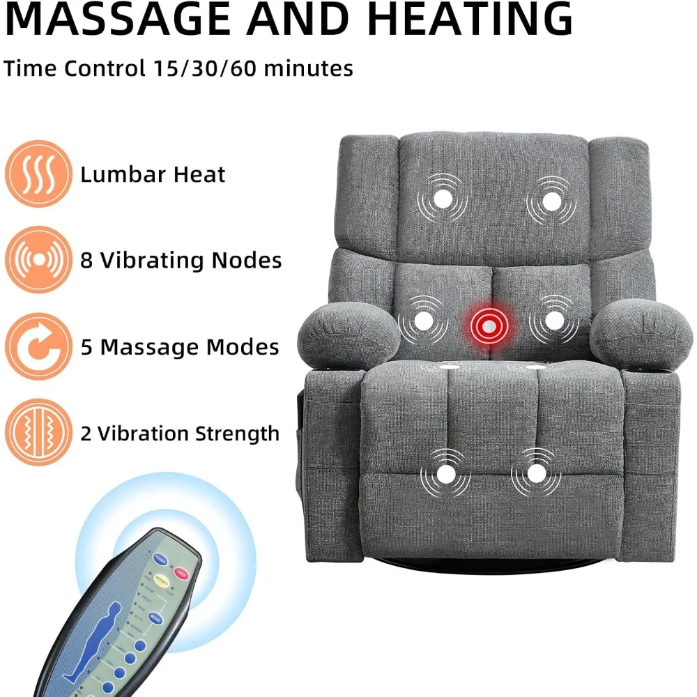 كرسي كرسي باور مع تدليك وتدفئة، 360 درجة ° كرسي طائرة شراعية دوار للبالغين، قماش منجد مستلق مع جانب #4