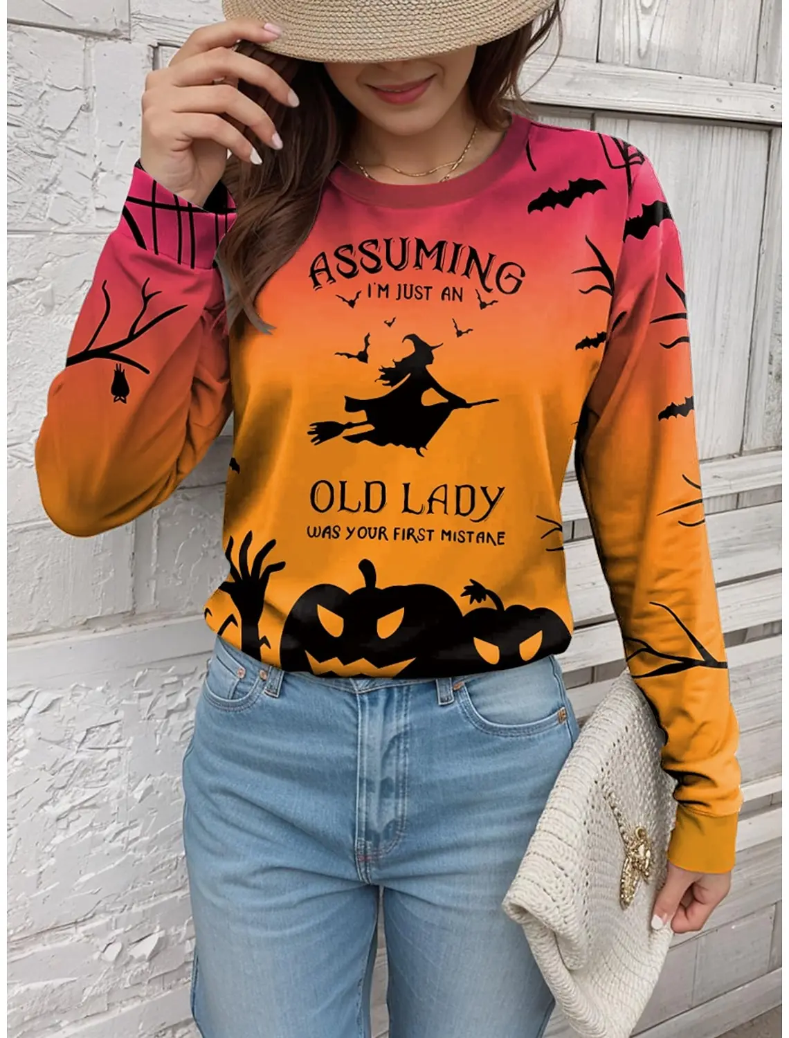 

Halloween Women's Long Sleeve T Shirt Pumpkin Head 3D Pattern T Shirts Fall Fashion Women's Tops Harajuku Pullover Y2k Clothing