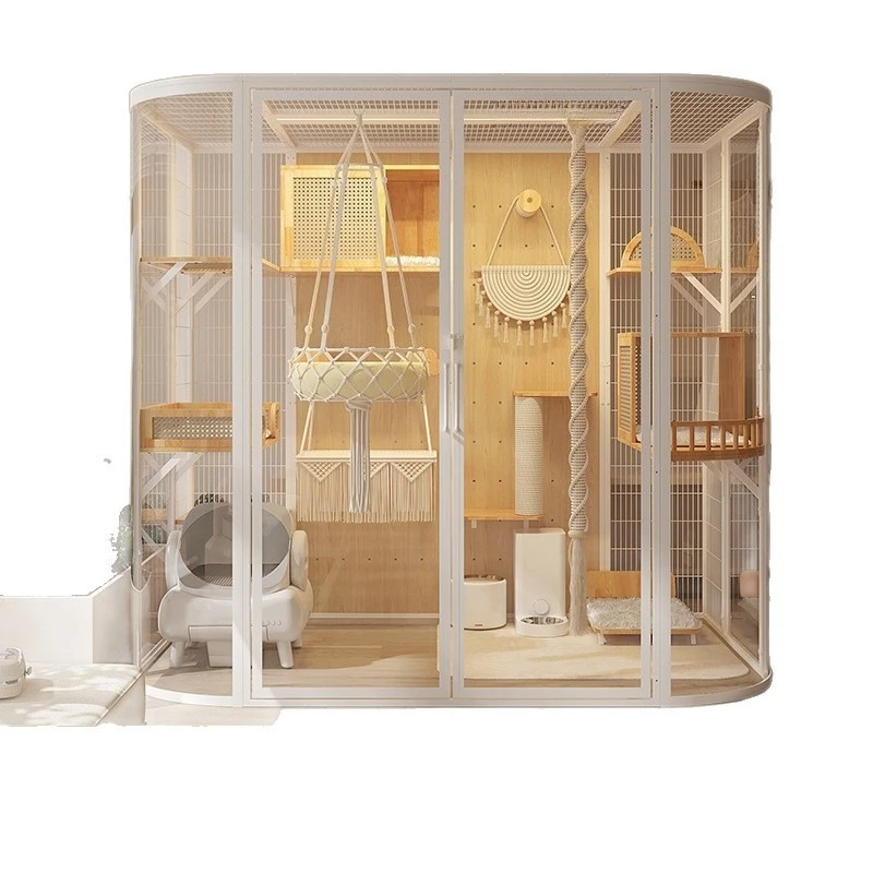 Cat villa cat cage oversized luxury solid wood indoor panoramic pet glass display cabinet