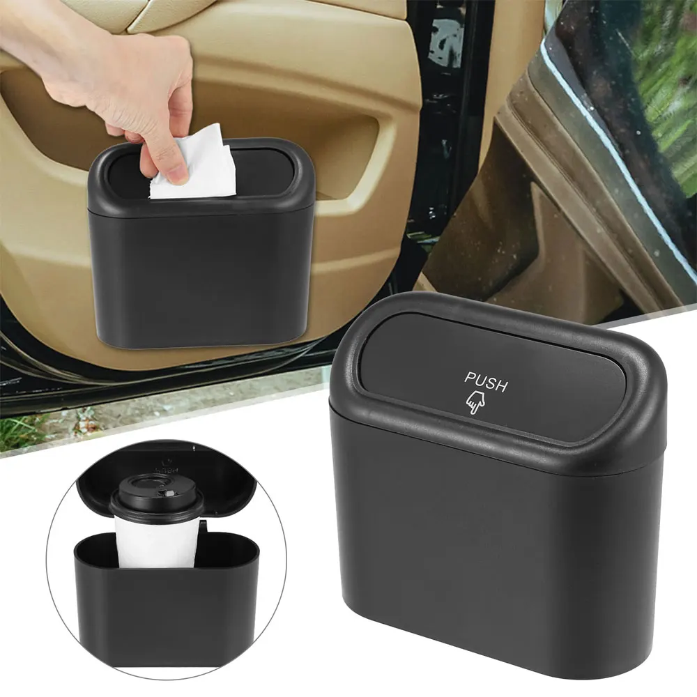 

Car Interior Trash Can Square Pressing Type Trash Can Hanging Dustproof Storage Box Garbage Bin Organiser Decor Car Accessories