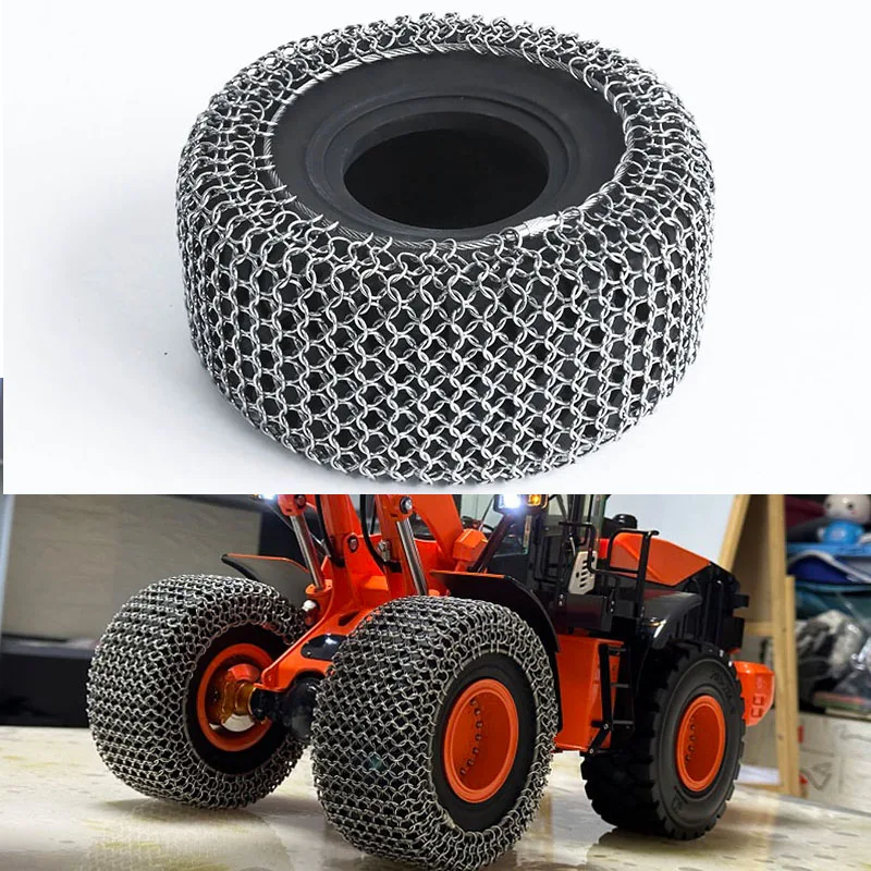 2pcs Forklift Metal Snow Chains Upgrade Anti-skid Chains Accessories for 1/14 KABOLITE Engineering Hydraulic Loader K988 JDM198D