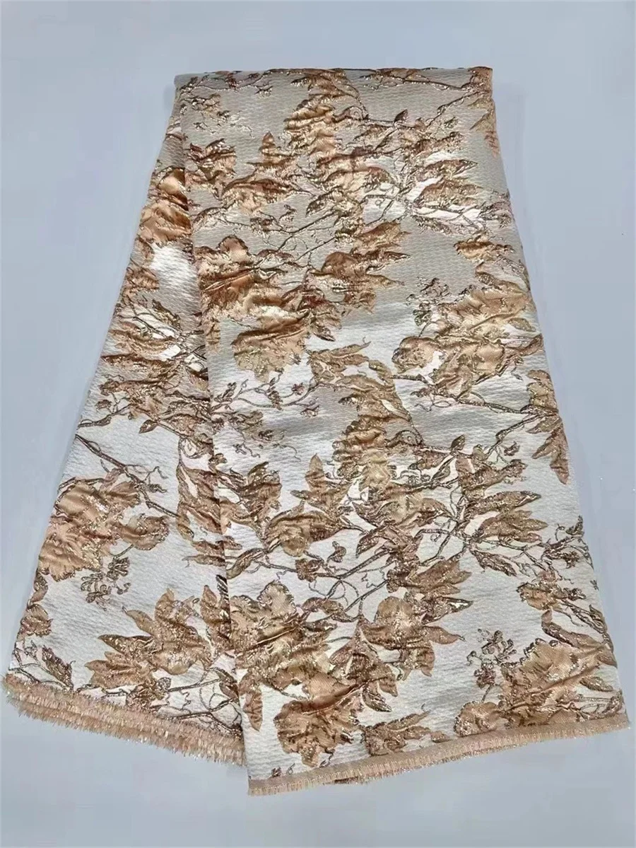 

African Jacquard Brocade Luxury Fabric High Quality Floral Damask Material Nigerian Gilding Lace Brocard Tissu 5 Yards LB4