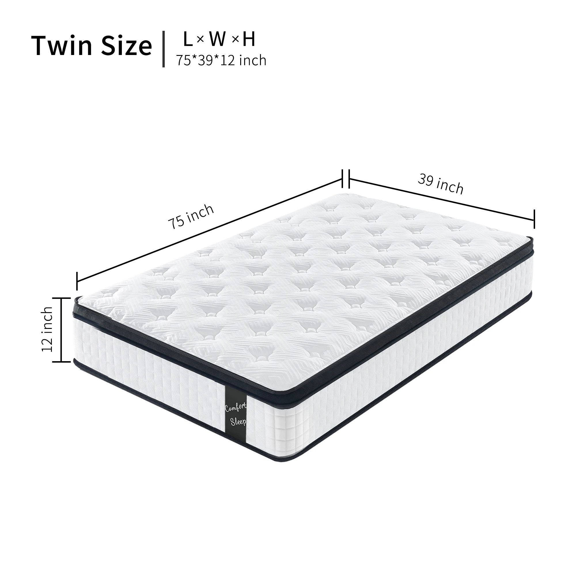 Twin Size 12 Inch 7-Zoned Cool Memory Foam Individual Pocket Spring Hybrid Mattress