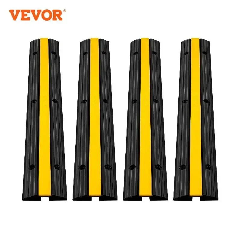 

VEVOR Cable Protector Modular Rubber Speed Bump 4PCS 1 Channel Driveway Ramp Wire Cover Cord Guard for Parking Lot Warehouses