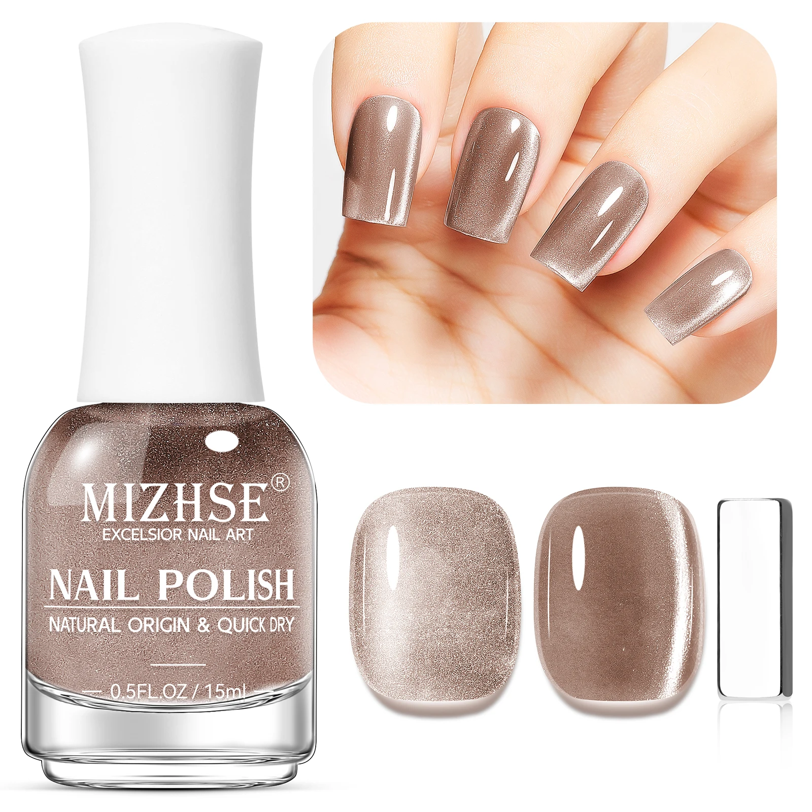 MIZHSE 15ML Magnetic Cat Eye Nail Polish Semis Permanent Oil Based Varnish Air Dry Quick Dry High Glossy Glitter Nail Polish