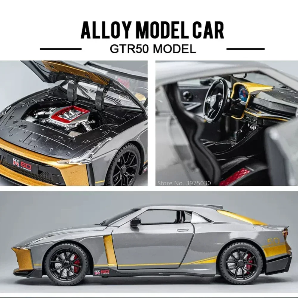 Model samochodu GTR50 GTR R34 w skali 1:24, zabawki, modele ze stopu, odlewane pojazdy, dźwięk i światło, napęd na sprężynę, miniaturowy samochód, prezent urodzinowy dla chłopców