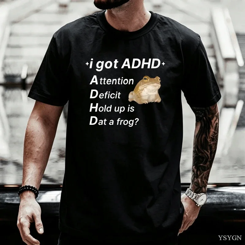 ADHD Frog T-Shirt Funny Autism T Shirt Cotton Short Sleeve Funny T-Shirts Round Neck Tees Soft Printed Tops Streetwear Clothes