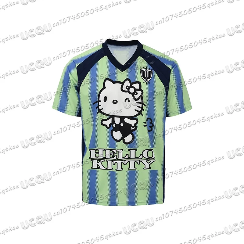 New Hello Kitty Basketball Sports T-shirt Summer Women's Fashion StreetWear V-neck Loose 3D Printed Short Sleeve Y2K Casual Top