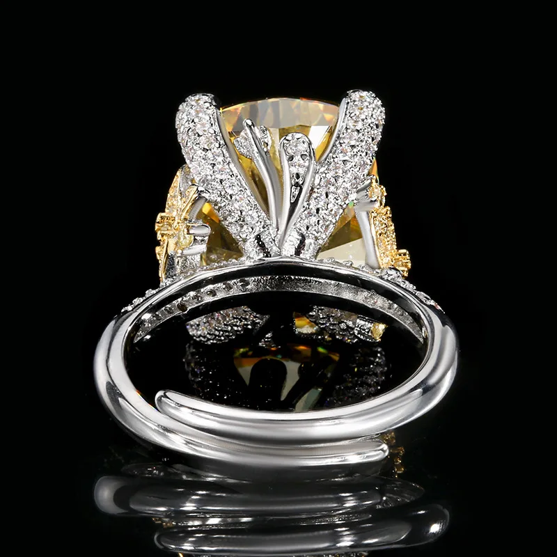 KQDANCE High Carbon Diamond Ice Flower Square Diamond Retro Rings Temperament Light Luxury Open AdjustaAAAA Cubic Zirconia Rings